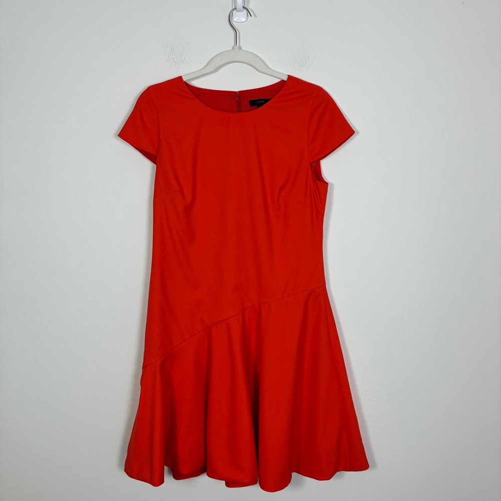 J.Crew Wool Asymmetrical Ruffle Fit and Flare Dress Womens 4 Short Sleeve Office